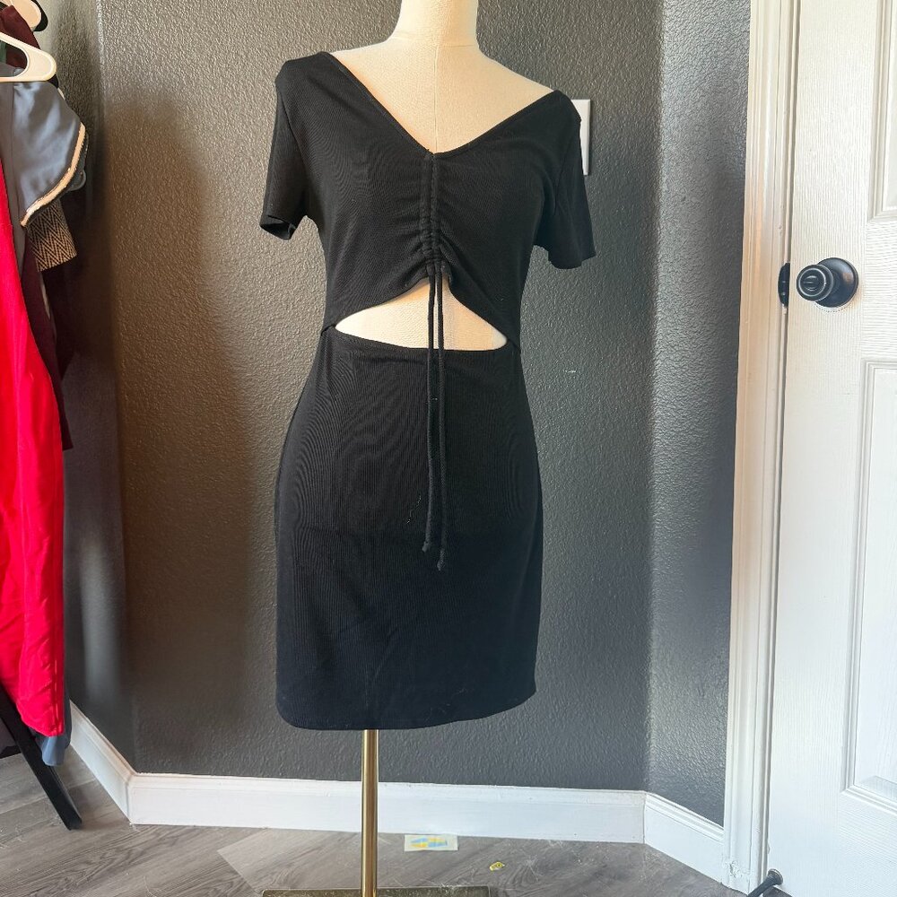 Black Ruched Bodycon Cutout Dress